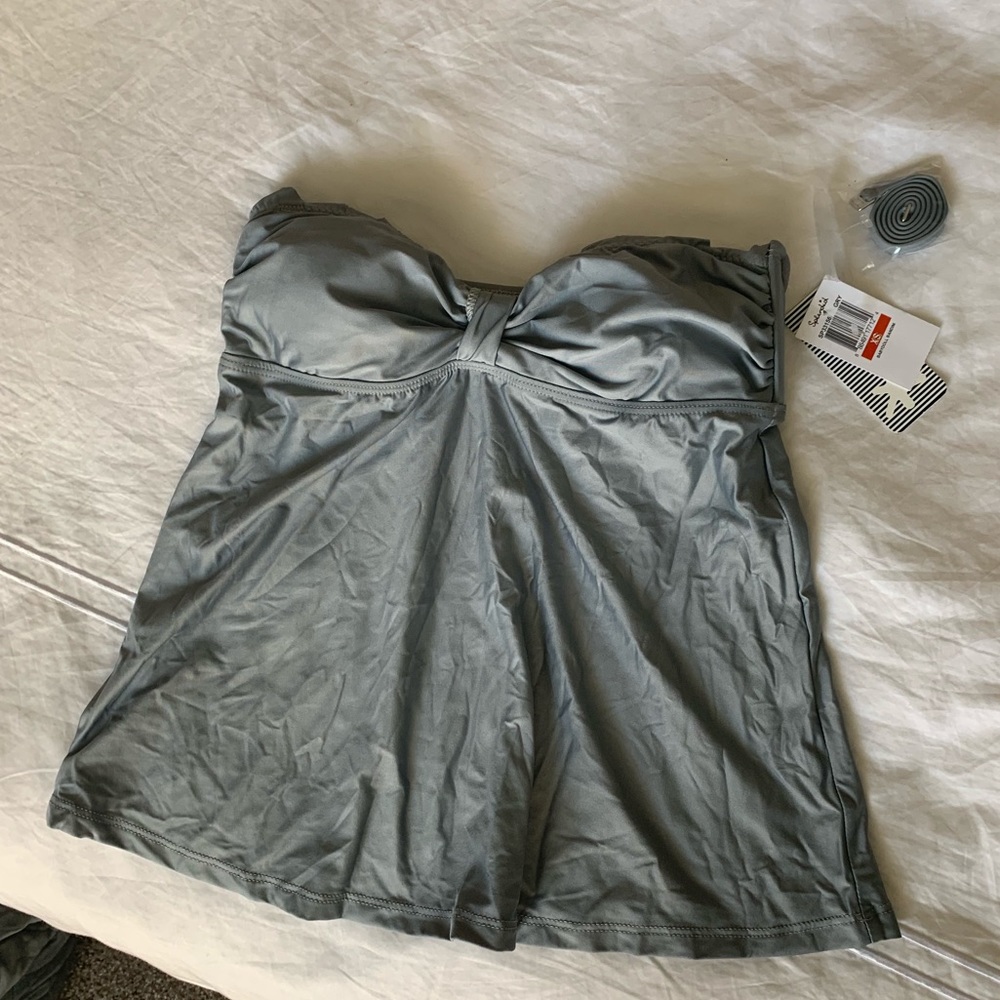 Splendid Babydoll Bandini Tankini Gray Swim Top Scalloped